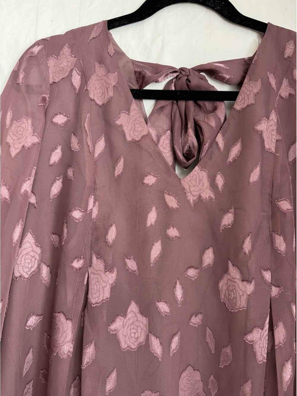 BCBGeneration Rosewood Floral Chiffon V-Neck Balloon Sleeve Shift Dress M